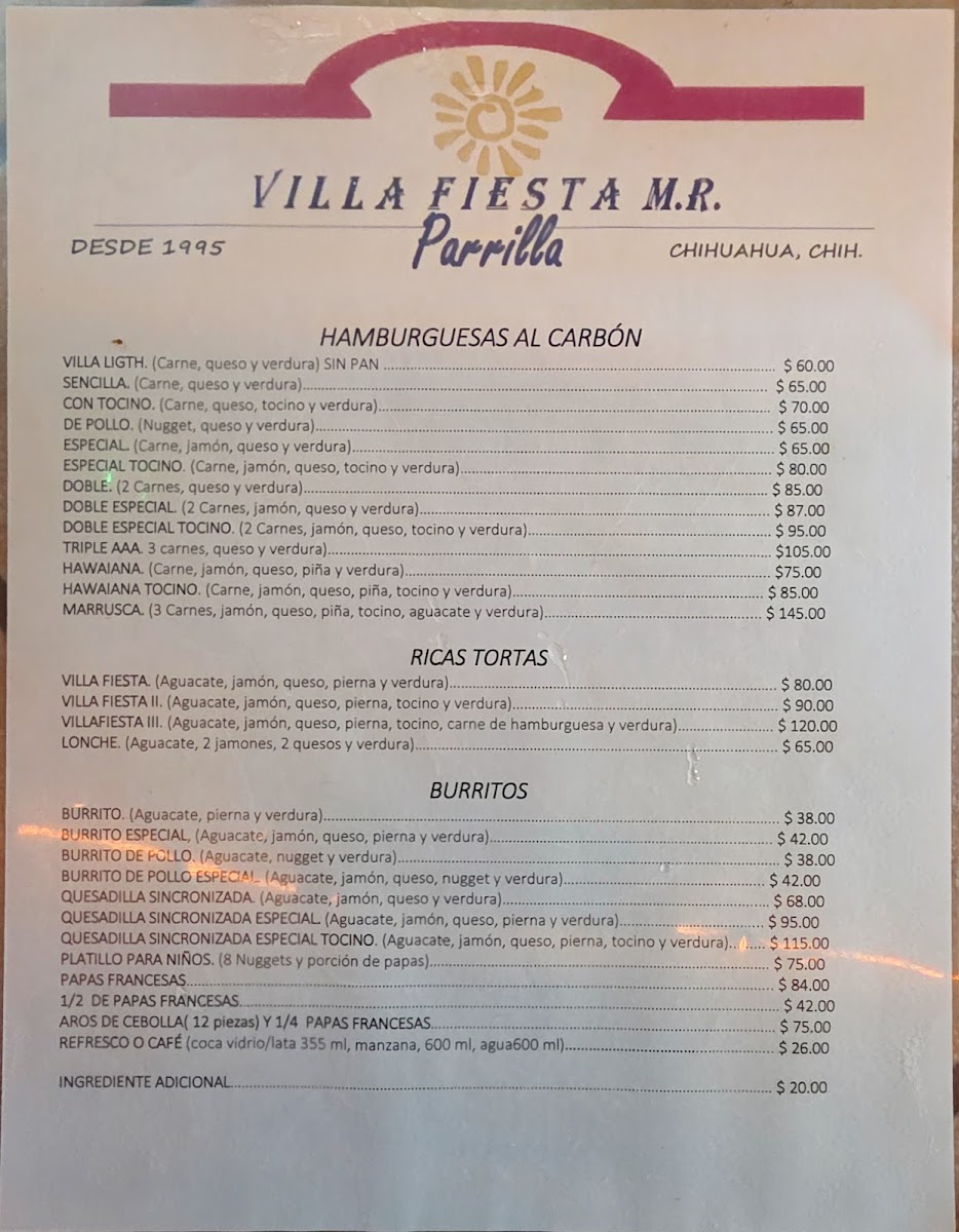 Villa Fiesta Menu - Image 1